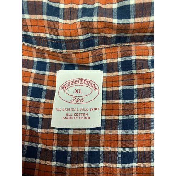 BROOKS BROTHERS MENS LONG SLEEVE CHECK SHIRT XL Orange Blue Check - Picture 5 of 6